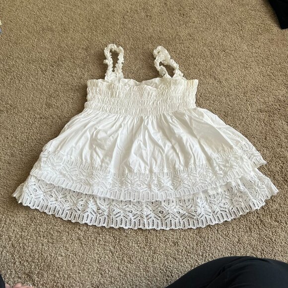 Tory Burch White Lace Smocked Tank Top - Picture 1 of 5